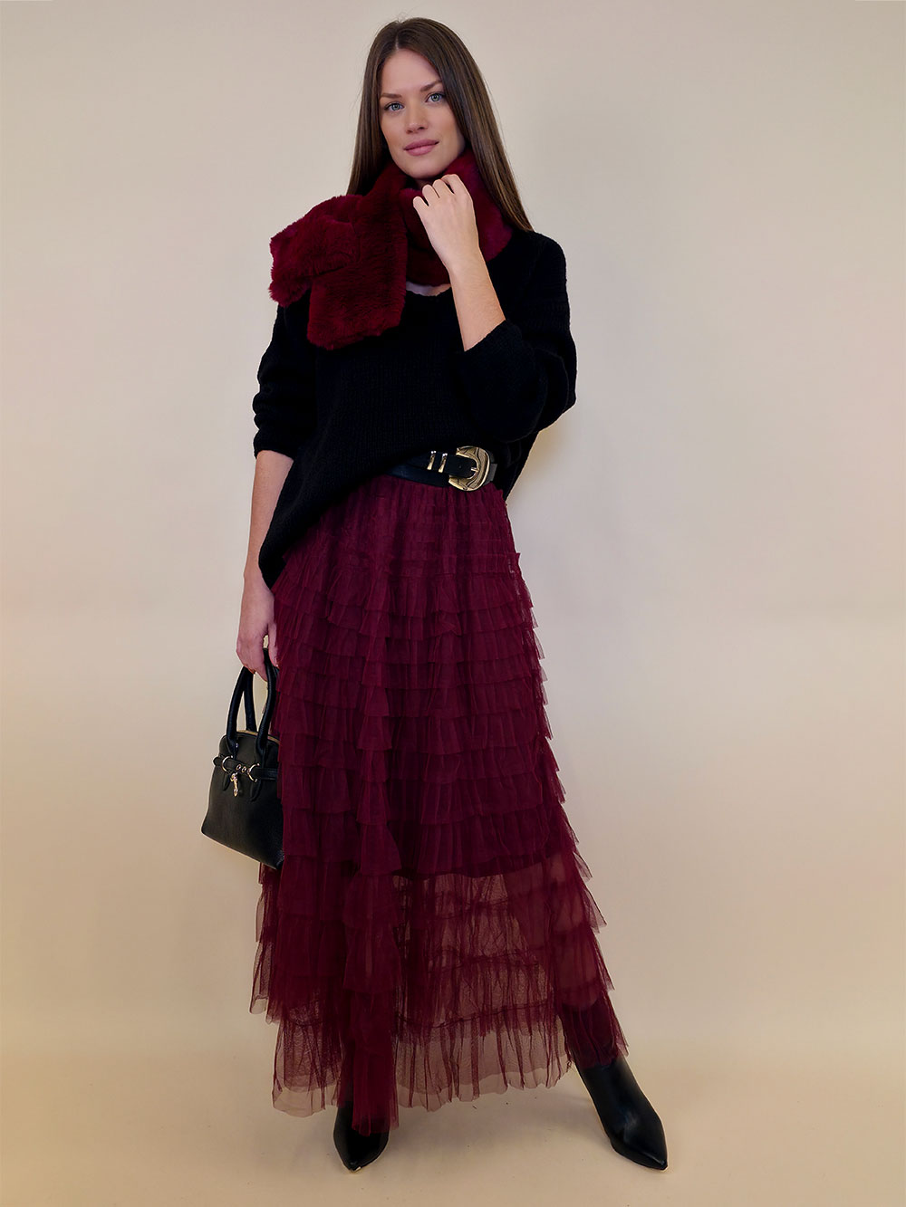 Suknja 56 Can Can - till UN volani mali - burgundy