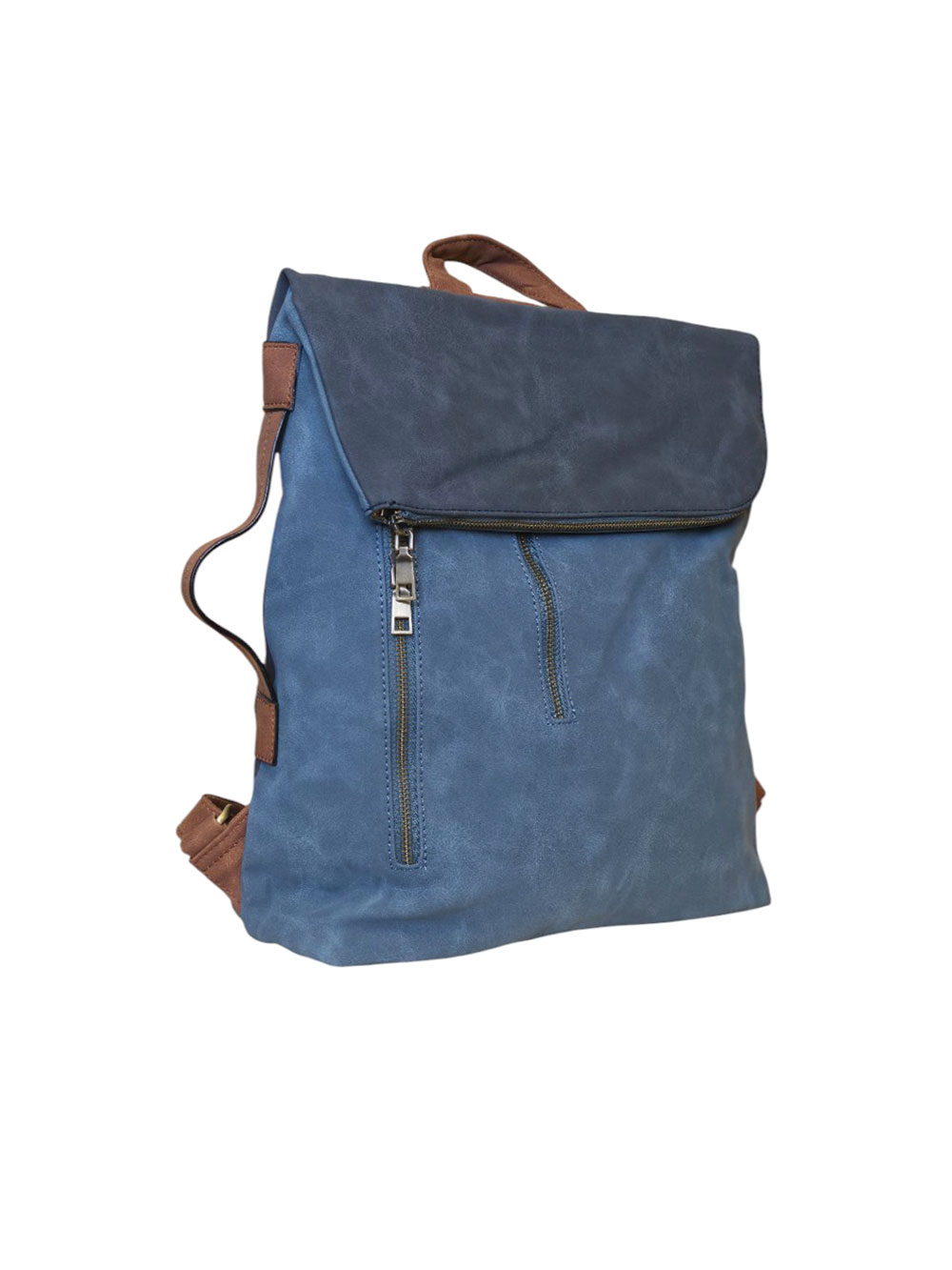 Torba 54 COCO - ruksak suede bicolor preklop 3 zips - l.blue/d.blue