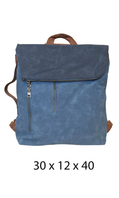 Torba 54 COCO - ruksak suede bicolor preklop 3 zips - l.blue/d.blue