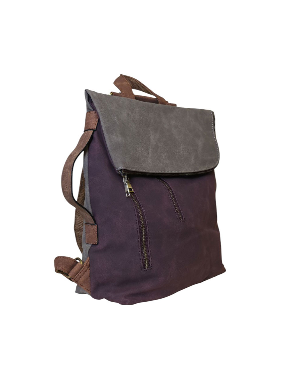 Torba 54 COCO - ruksak suede bicolor preklop 3 zips - burgundy/soil