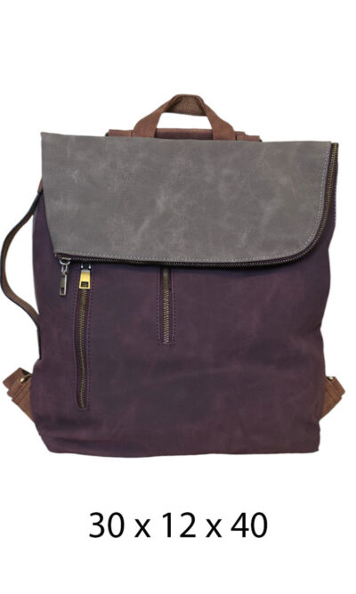 Torba 54 COCO - ruksak suede bicolor preklop 3 zips - burgundy/soil