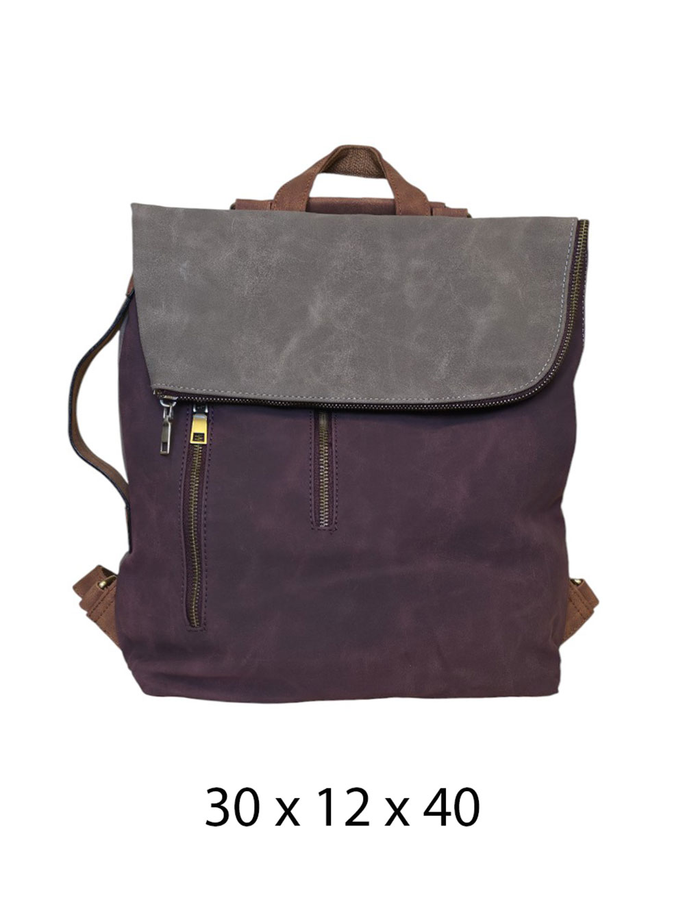 Torba 54 COCO - ruksak suede bicolor preklop 3 zips - burgundy/soil