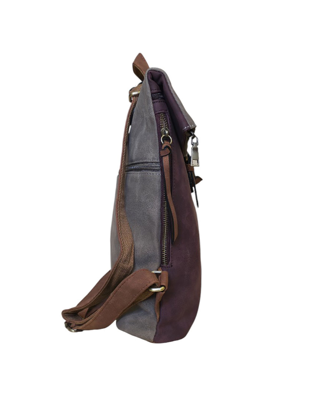 Torba 54 COCO - ruksak suede bicolor preklop 2 zips - purple/fango