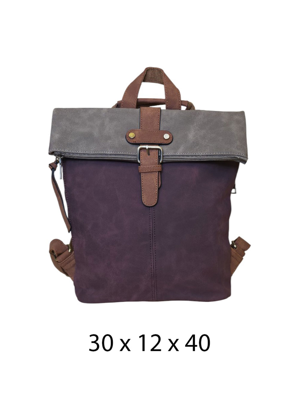 Torba 54 COCO - ruksak suede bicolor preklop 2 zips - purple/fango