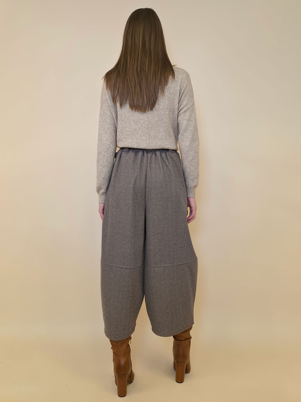 Hlače+remen 60 Gaston/W - tesutto Fish Bone - fango