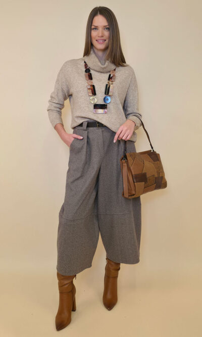 Hlače+remen 60 Gaston/W - tesutto Fish Bone - fango