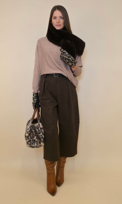 Hlače+remen 60 Gaston/W - tesutto Fish Bone - brown