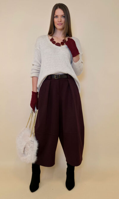 Hlače+remen 60 Gaston/W - tesutto Fish Bone - burgundy