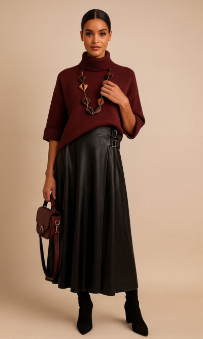 Suknja 72 Manhattan - ecco leather UN - black