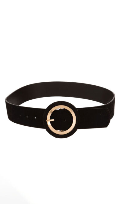 Remen 28 - AM uži suede golden ring buckle - black