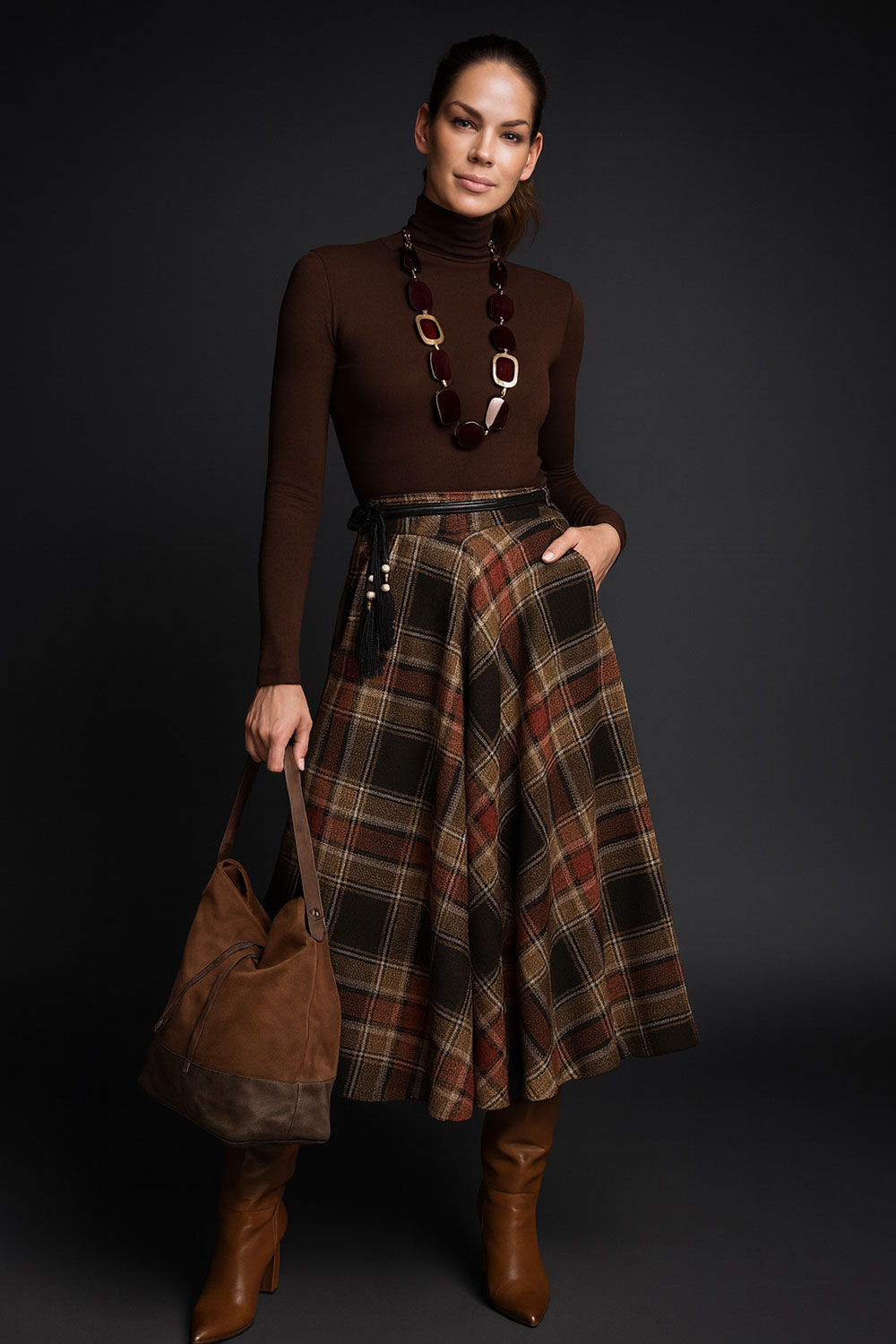 Suknja 34 Tahoe - jersey print tartan - brown