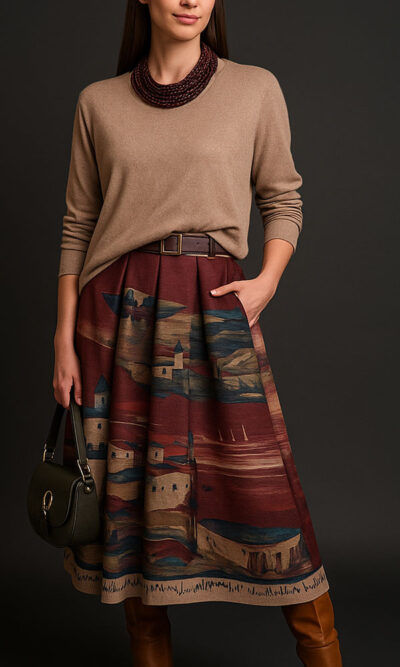 Suknja 52 Foster - suede print - Dark Day burgundy