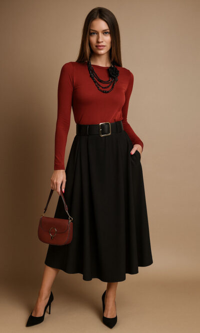 Suknja+remen 56 Memphis - BS tesutto UN - black