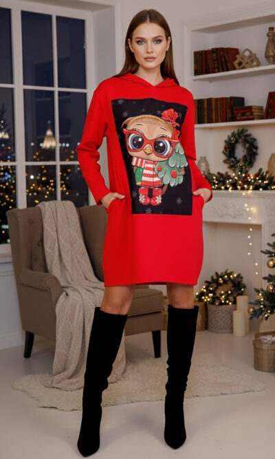 Haljina 48 El Hood deblja winter felpa - red