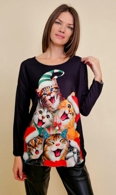 Majica 40 BellArt - jersey print - Božić Vesele Mace black