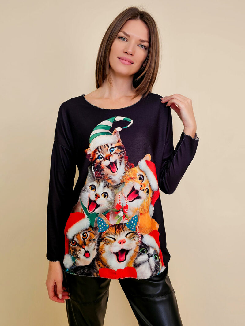 Majica 40 BellArt - jersey print - Božić Vesele Mace black