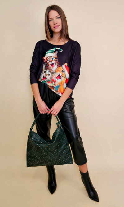 Majica 40 BellArt - jersey print - Božić Vesele Mace black