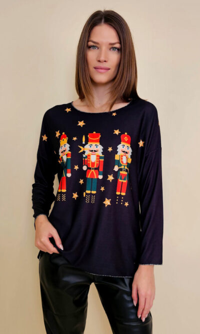 Majica 40 BellArt - jersey print - Božić Orašari black