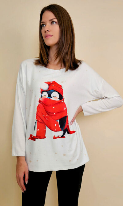 Majica 40 BellArt - jersey print - Božić Penguin white