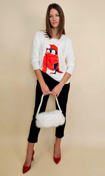 Majica 40 BellArt - jersey print - Božić Penguin white