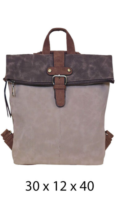 Torba 54 COCO - ruksak suede bicolor preklop 2 zips - fango/coffee