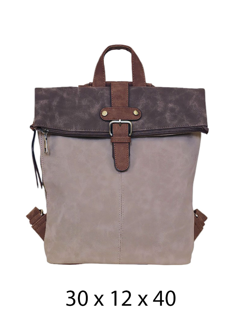 Torba 54 COCO - ruksak suede bicolor preklop 2 zips - fango/coffee