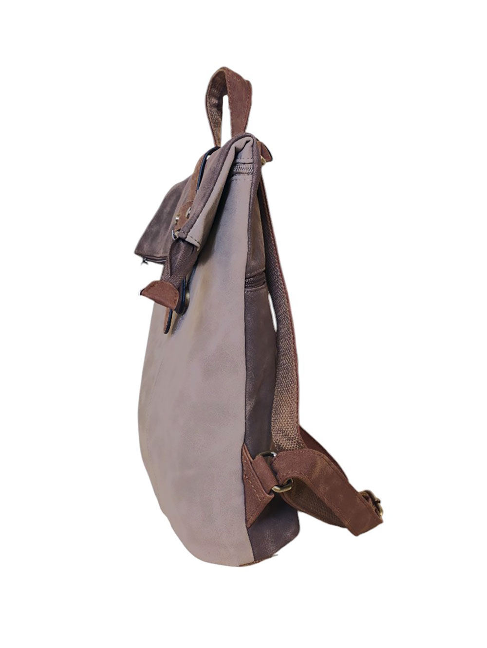 Torba 54 COCO - ruksak suede bicolor preklop 2 zips - fango/coffee