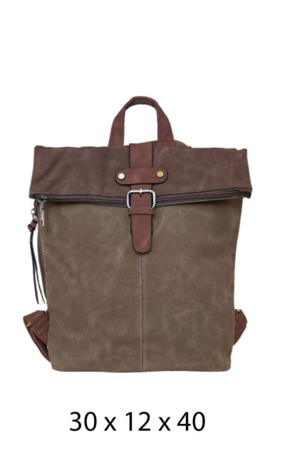 Torba 54 COCO - ruksak suede bicolor preklop 2 zips - brown/coffee