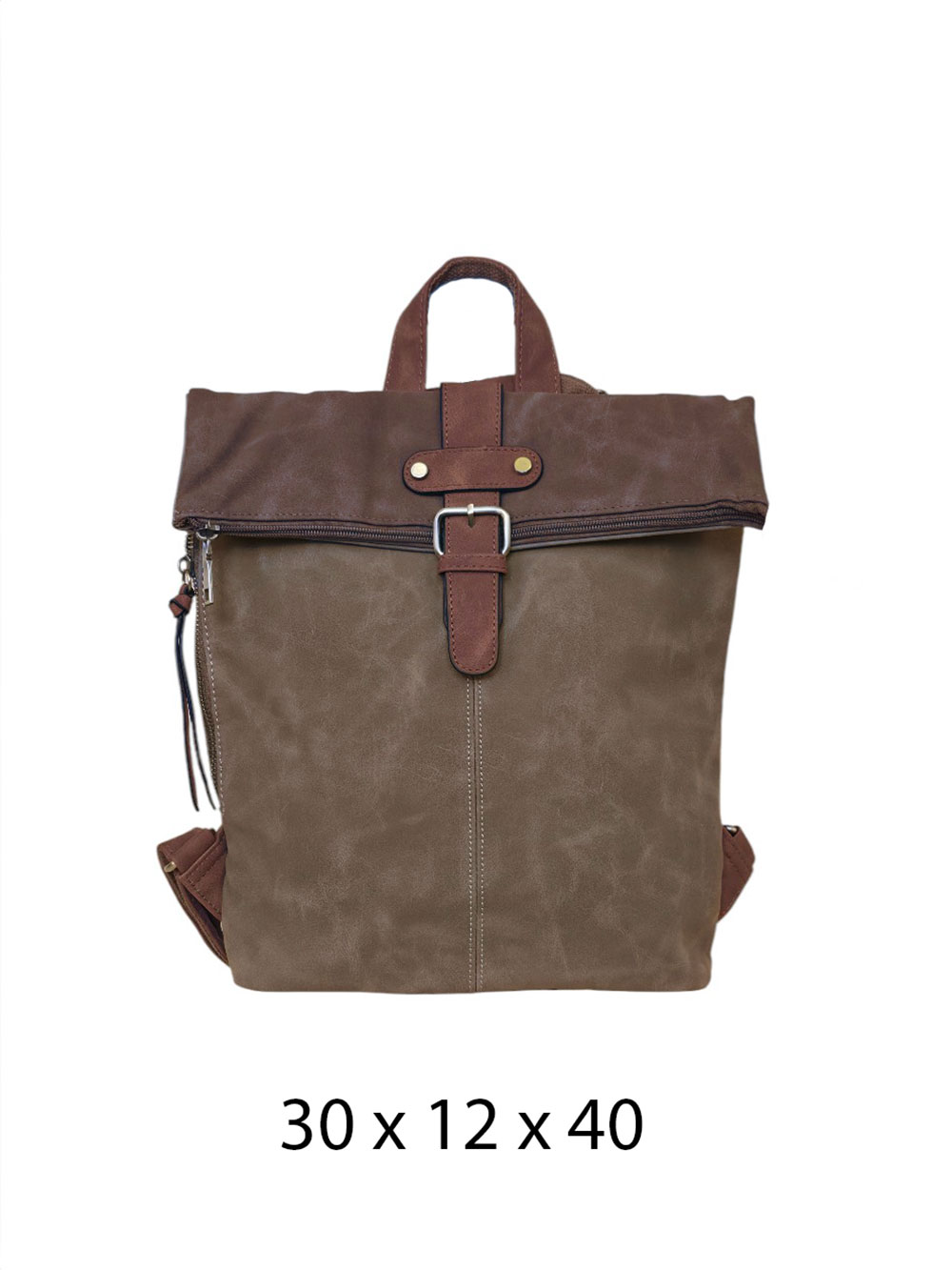 Torba 54 COCO - ruksak suede bicolor preklop 2 zips - brown/coffee