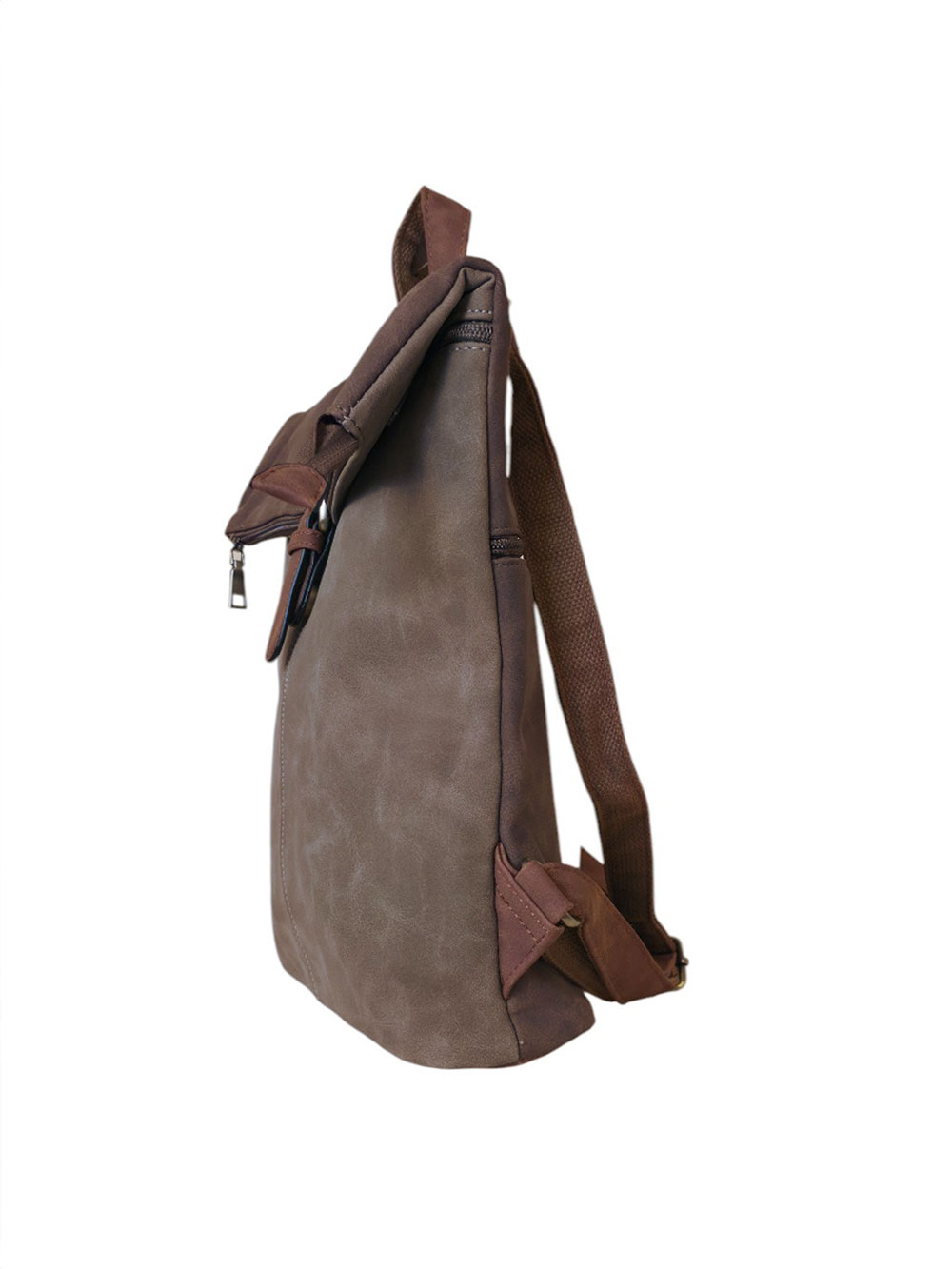 Torba 54 COCO - ruksak suede bicolor preklop 2 zips - brown/coffee