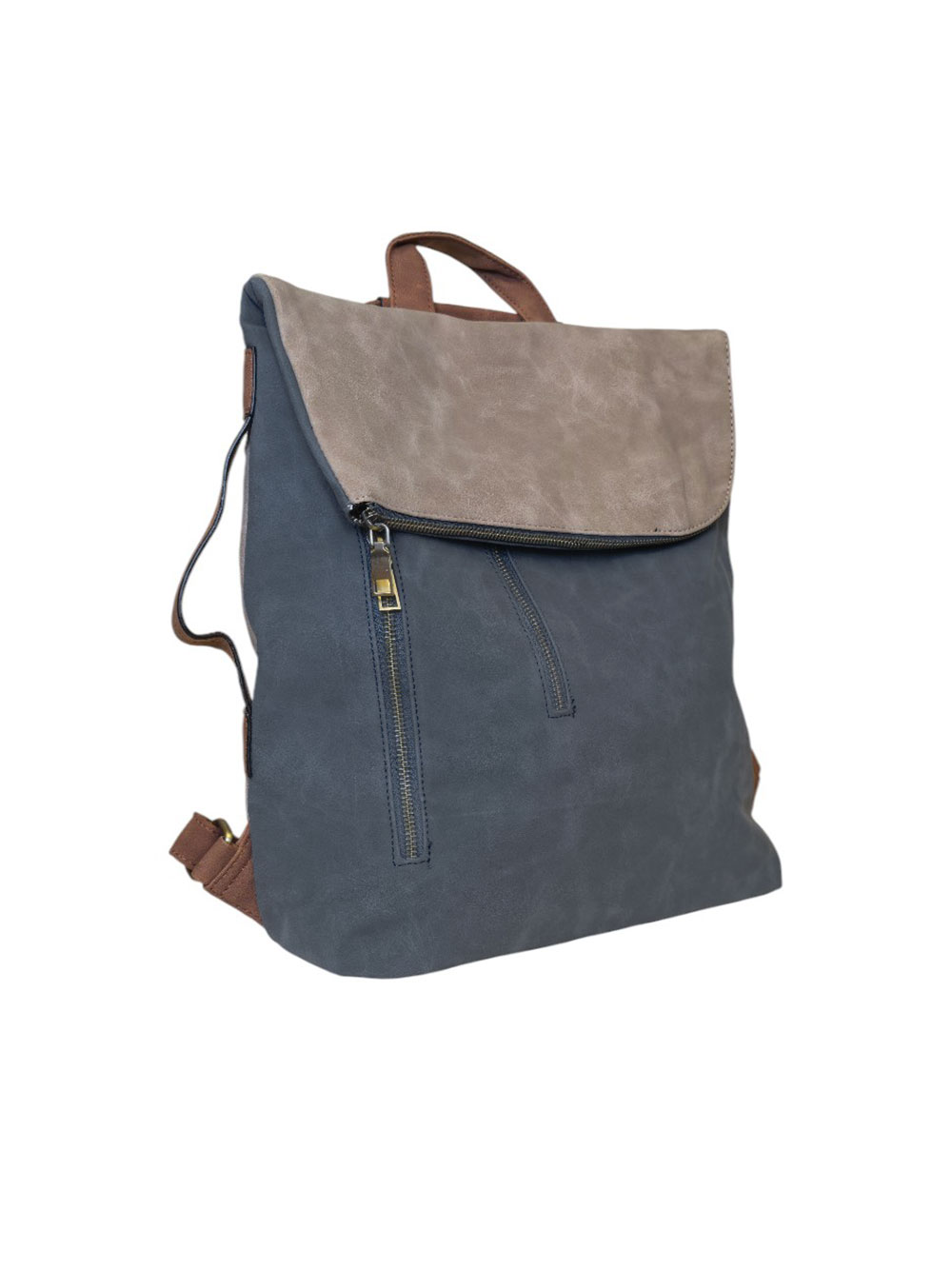 Torba 54 COCO - ruksak suede bicolor preklop 3 zips - d.blue/khaki