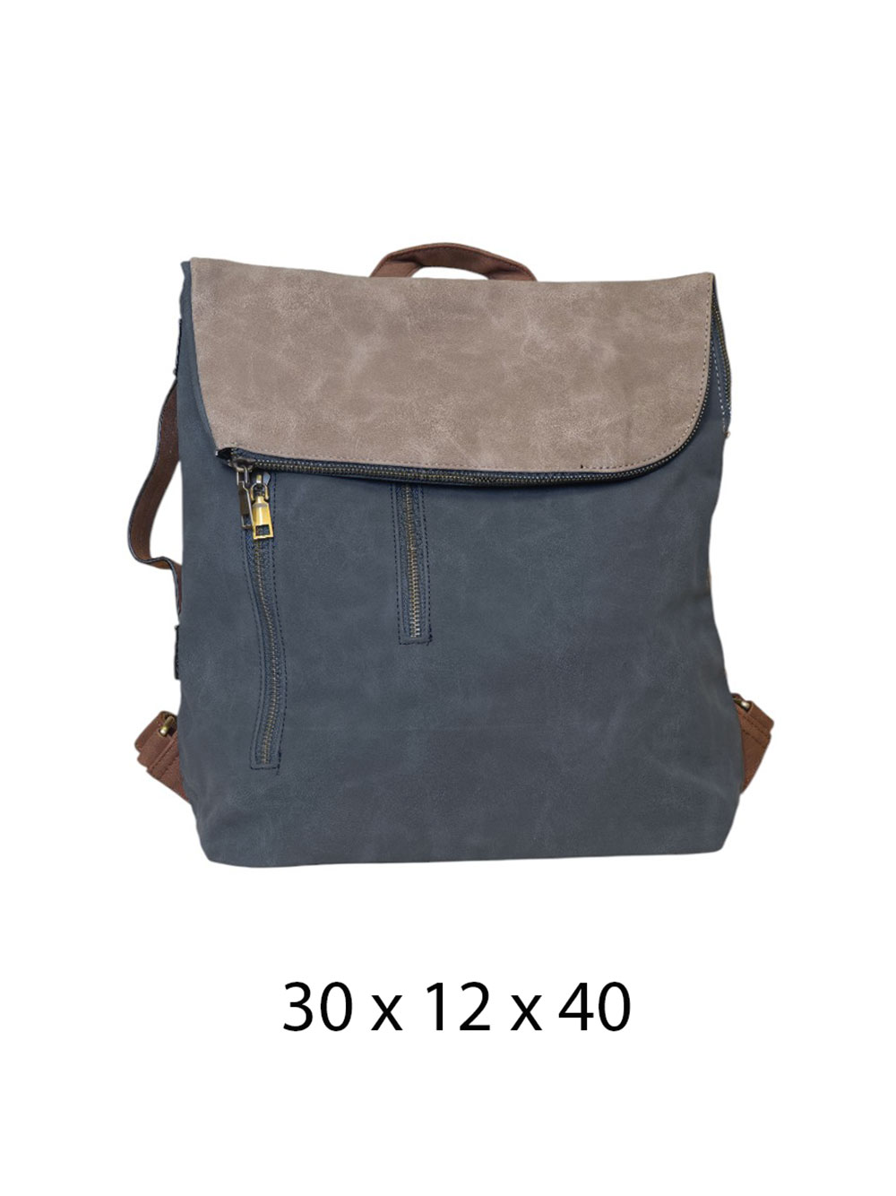 Torba 54 COCO - ruksak suede bicolor preklop 3 zips - d.blue/khaki