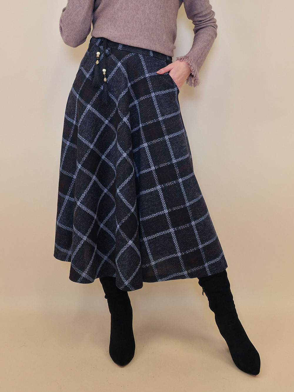 Suknja 34 Tahoe - jersey print tartan kocka - antracit