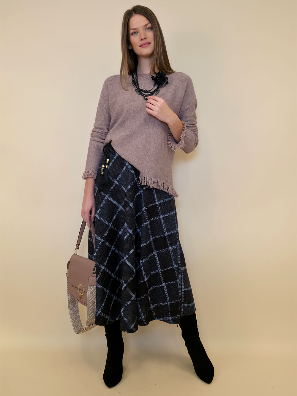 Suknja 34 Tahoe - jersey print tartan kocka - antracit