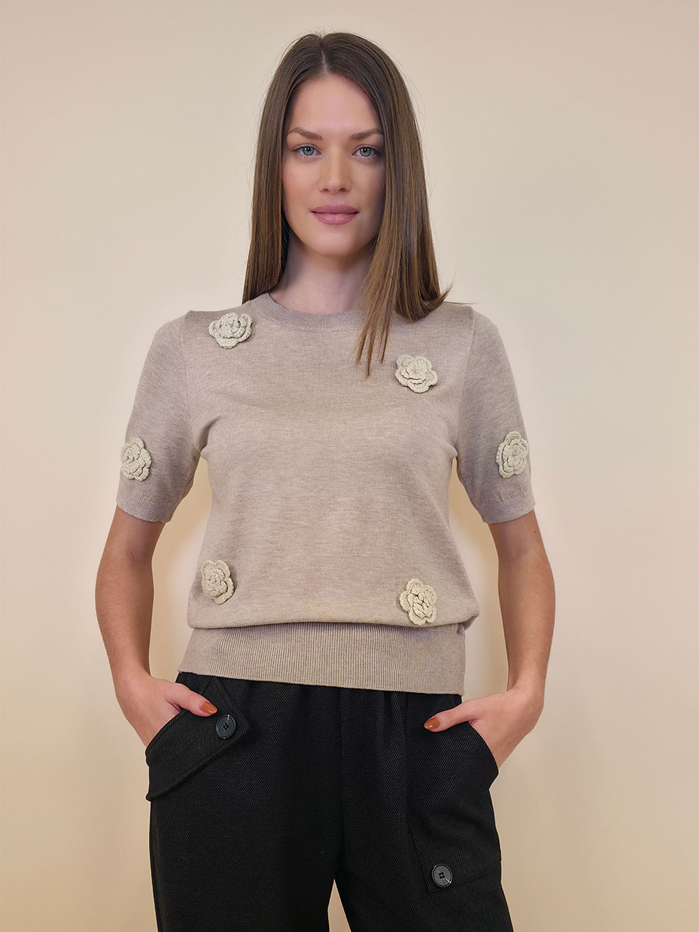 Pulover 42 Nyssa - plt Flowers UN - beige