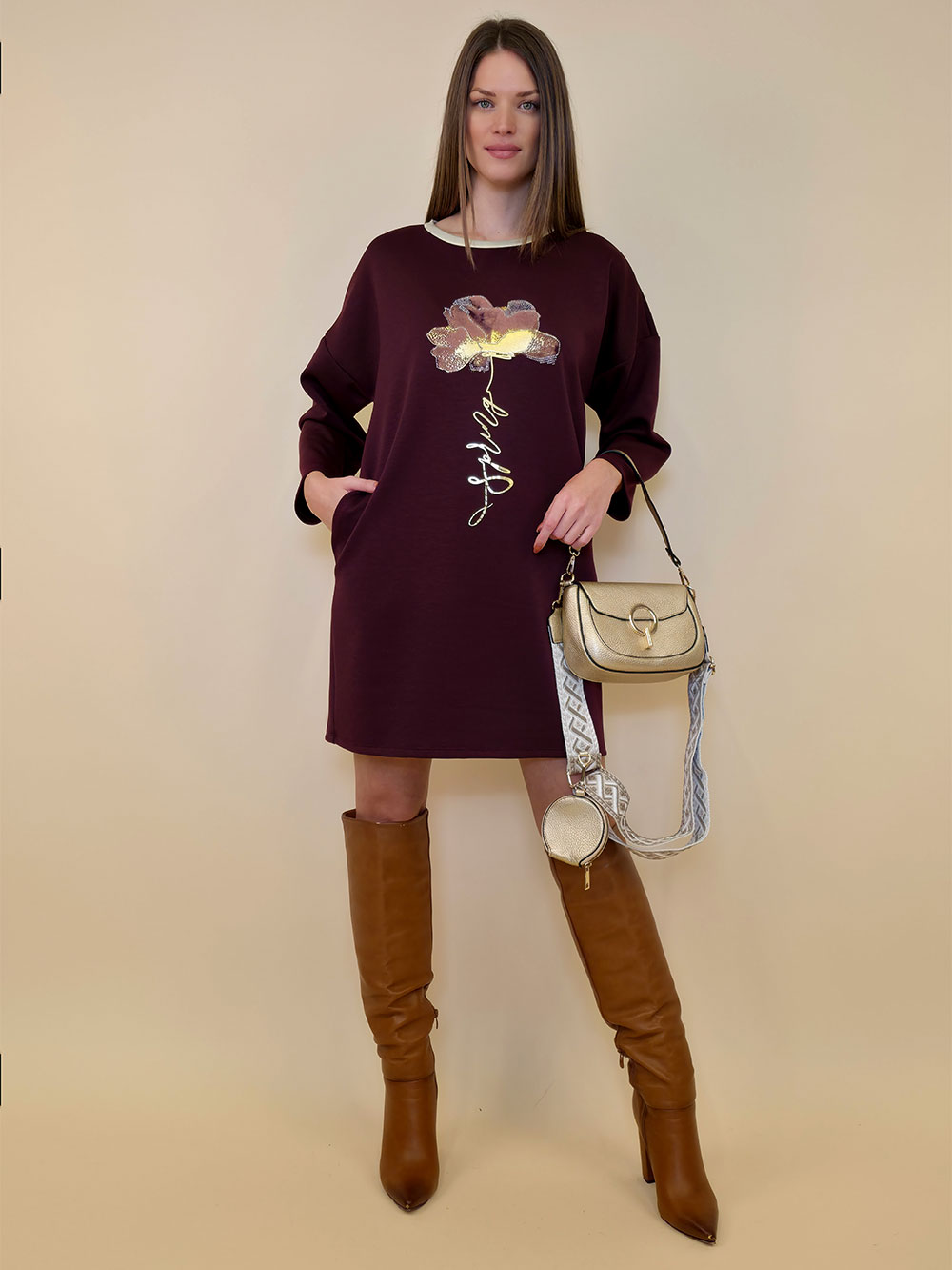 Haljina 52 Beloit - jersey UN Flower - burgundy