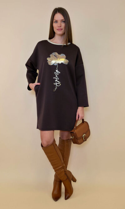 Haljina 52 Beloit - jersey UN Flower - coffee