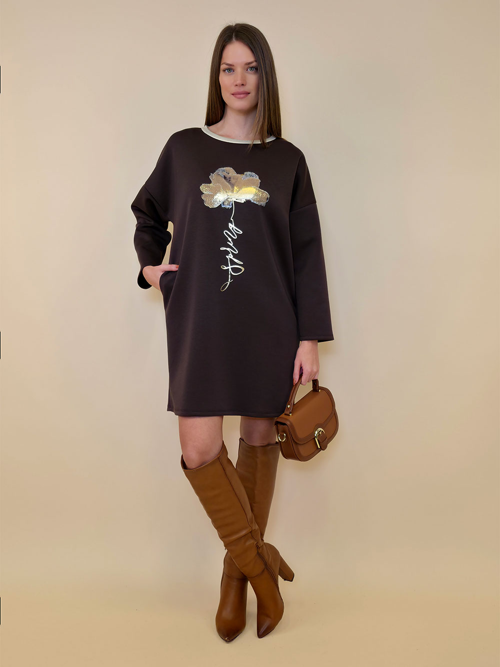 Haljina 52 Beloit - jersey UN Flower - coffee