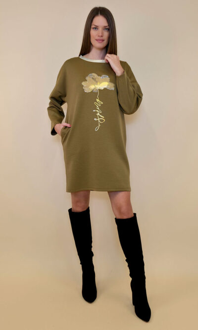 Haljina 52 Beloit - jersey UN Flower - olive