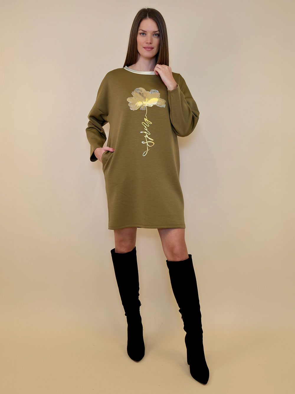 Haljina 52 Beloit - jersey UN Flower - olive