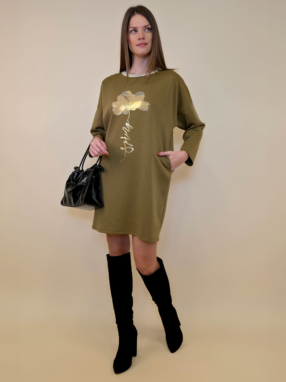 Haljina 52 Beloit - jersey UN Flower - olive