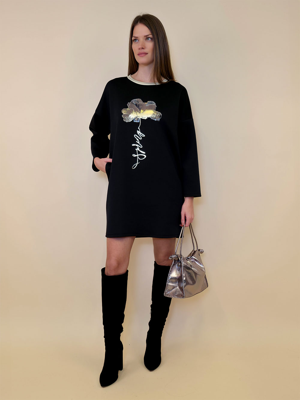 Haljina 52 Beloit - jersey UN Flower - black