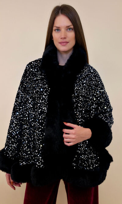 Cape 70 Mer Rouge - ecco fur/šljokice - black/silver