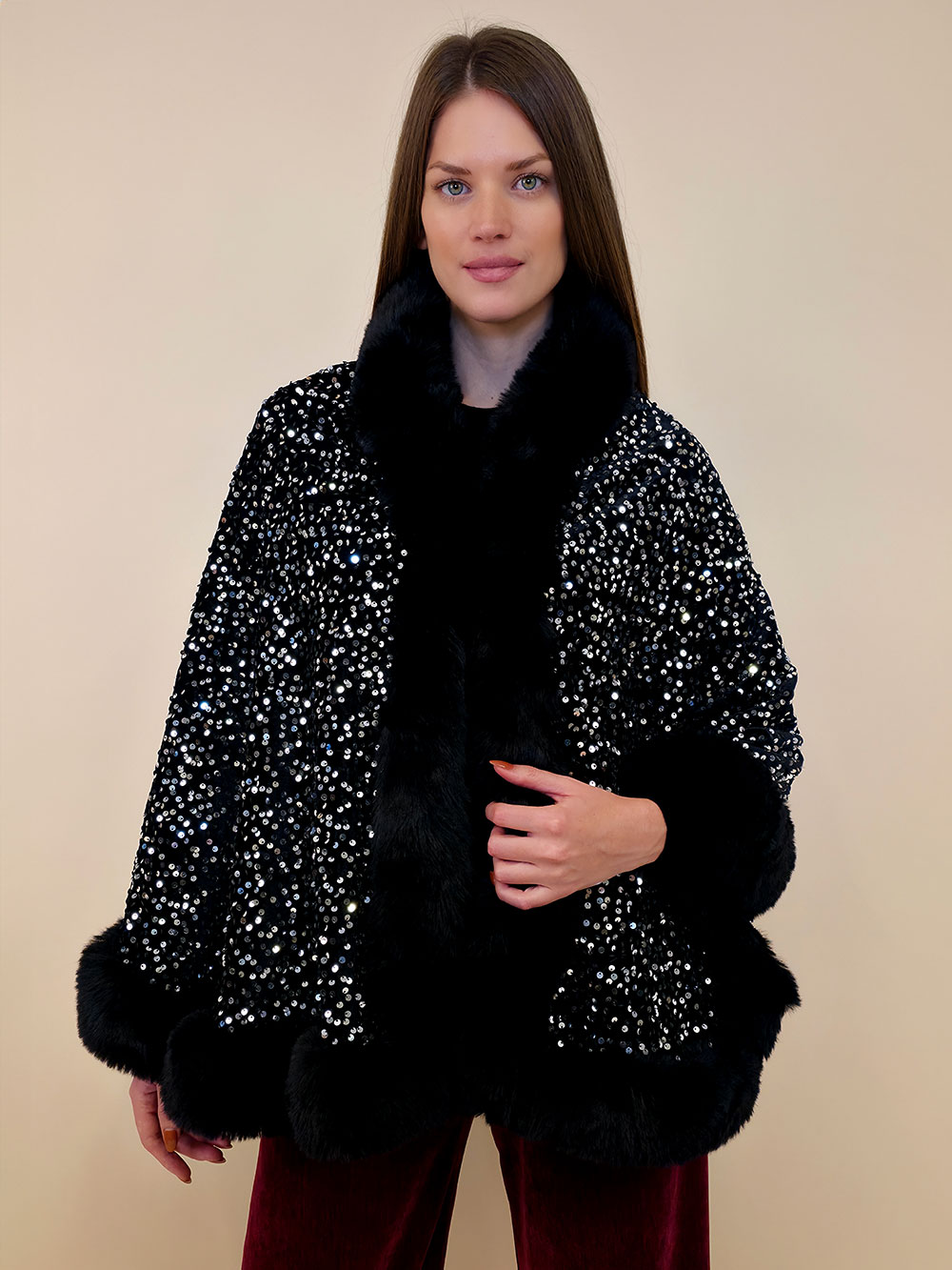 Cape 70 Mer Rouge - ecco fur/šljokice - black/silver