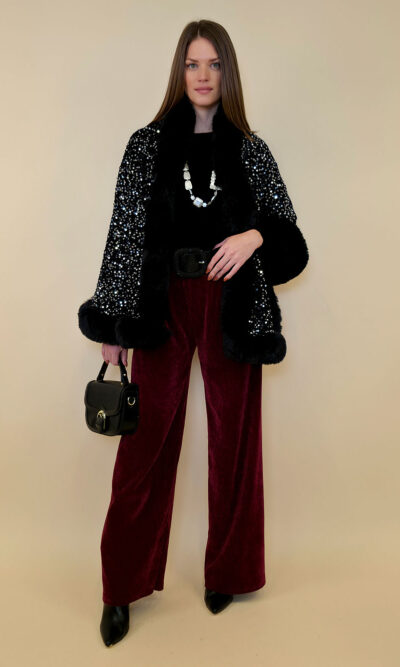 Cape 70 Mer Rouge - ecco fur/šljokice - black/silver