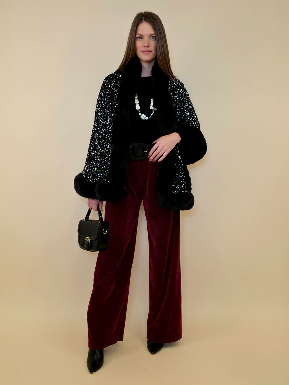 Cape 70 Mer Rouge - ecco fur/šljokice - black/silver