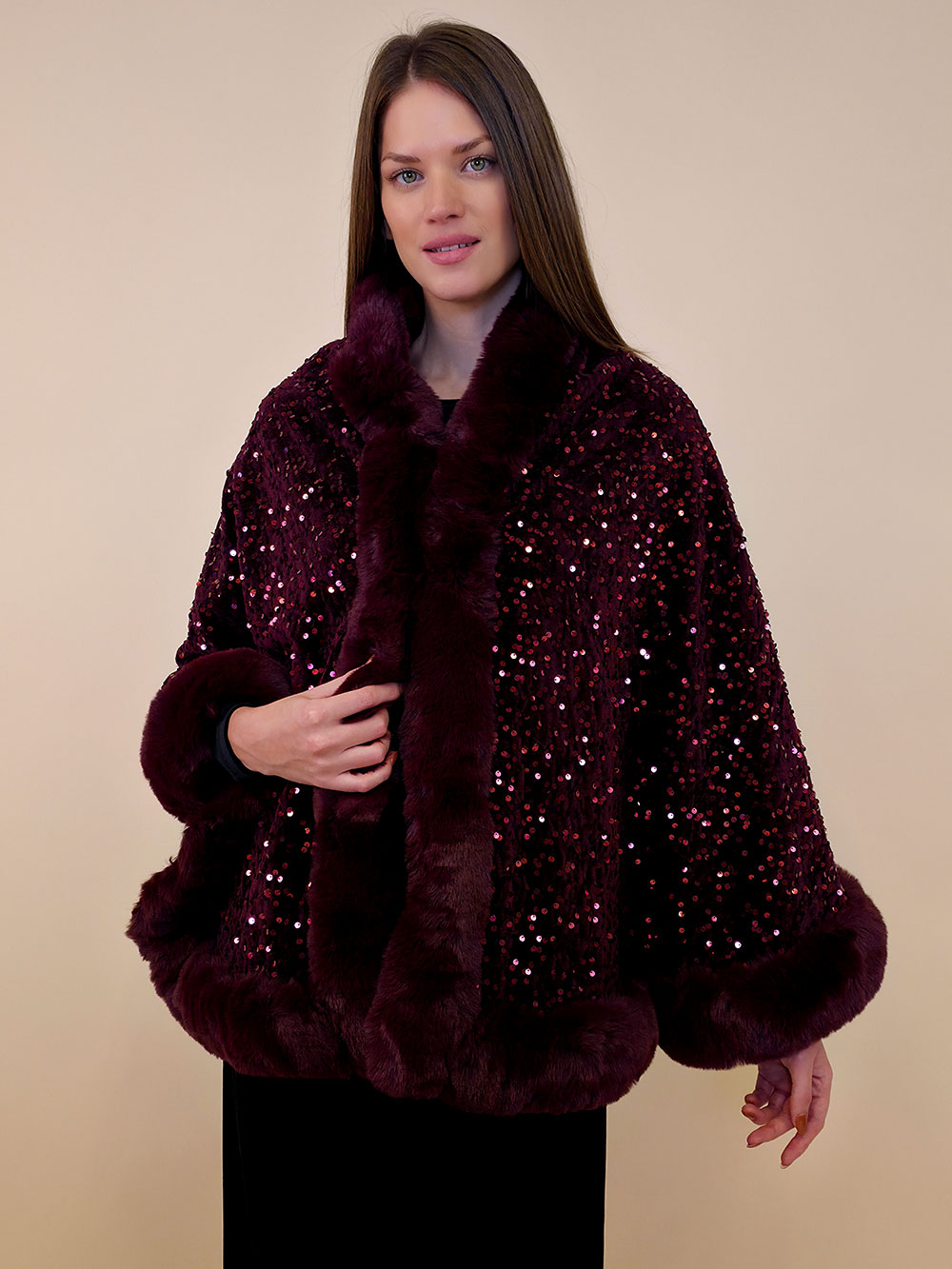 Cape 70 Mer Rouge - ecco fur/šljokice - burgundy
