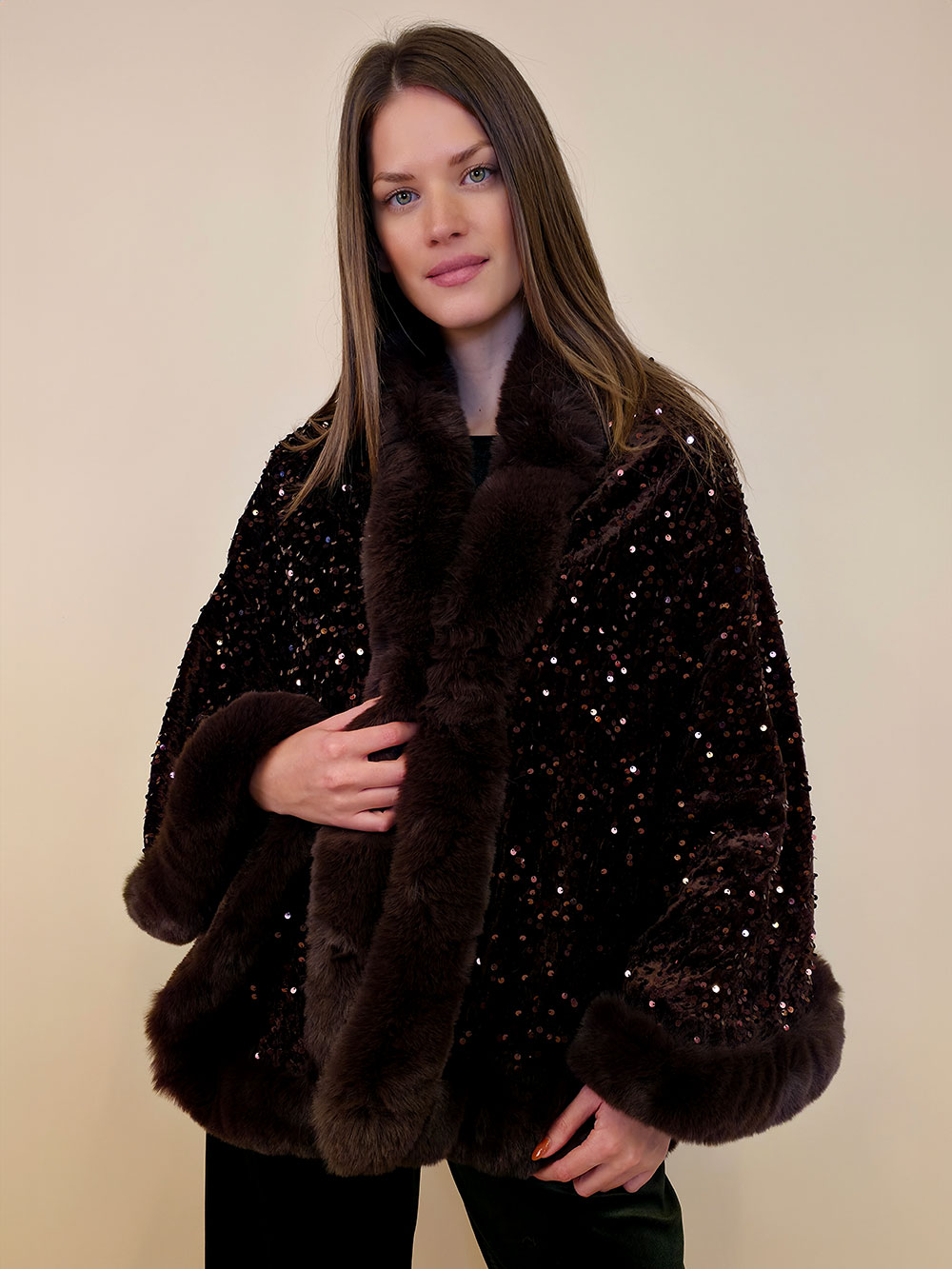 Cape 70 Mer Rouge - ecco fur/šljokice - brown