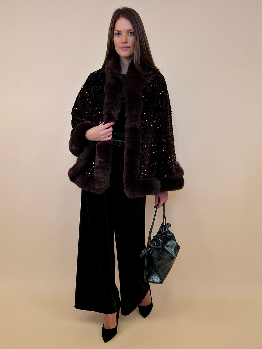 Cape 70 Mer Rouge - ecco fur/šljokice - brown