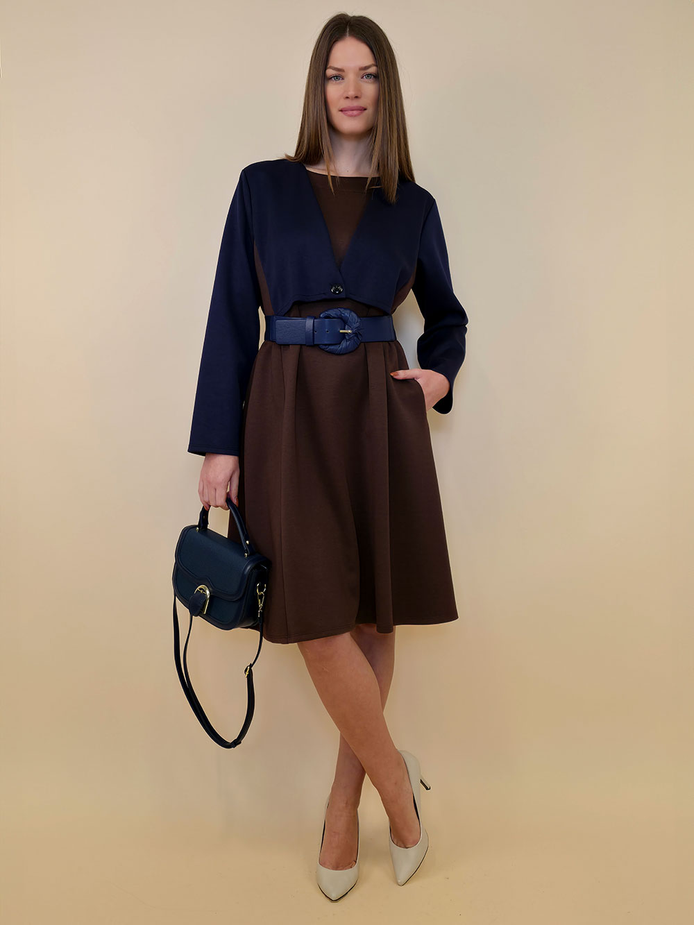 Haljina 62 Durango - jersey bicolor - navy/brown